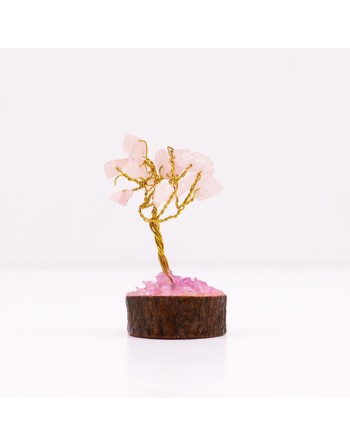 Mini Arbres de Gemmes sur Base en Bois - Quartz Rose (15 pierres)