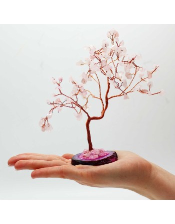 Arbre à Pierres Précieuses - Quartz Rose sur Base d'Agate Rose (35 pierres)