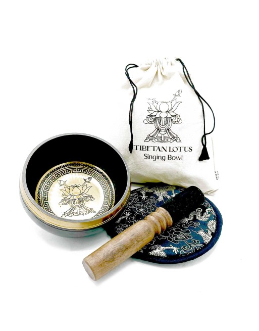 Coffret Cadeau Bol Chantant Battu et Gravé à la Main - 14cm - Fleur de Lotus