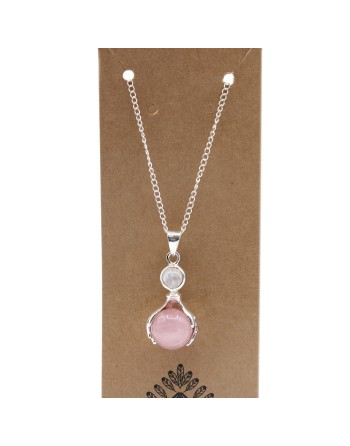 Pendentif mains de guérison en pierres précieuses - Quartz rose