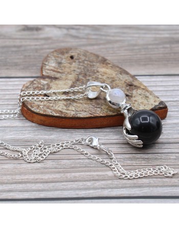 Pendentif mains de guérison en pierres précieuses - Agate noire