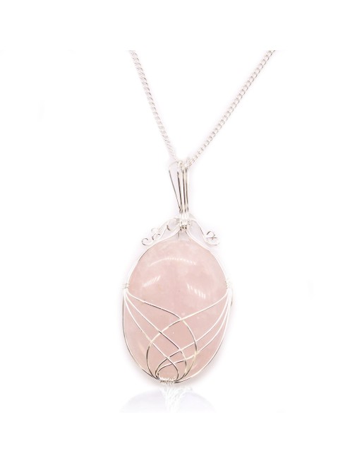 Collier de pierres précieuses enveloppées de cascade - Quartz rose brut