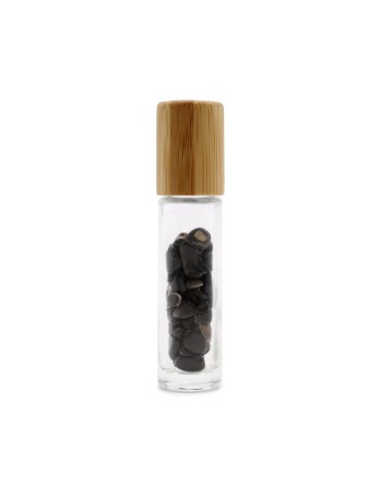 Bouteille Roll-On d'Huile Essentielle avec Gemme - Tourmaline Noire - Bouchon en Bois