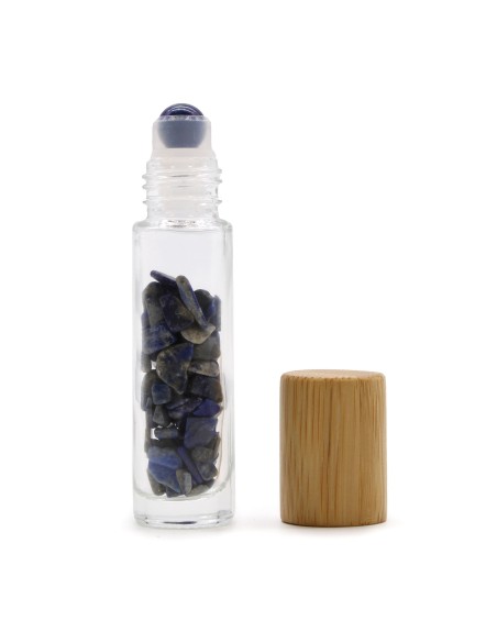 Bouteille Roll-On d'Huile Essentielle avec Gemme - Sodalite - Bouchon en Bois