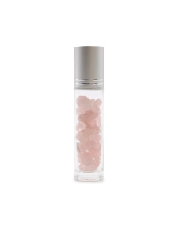 Bouteille Roll-On d'Huile Essentielle avec Gemme - Quartz Rose - Bouchon Argenté