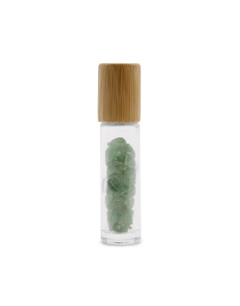 Bouteille Roll-On d'Huile Essentielle avec Gemme - Aventurine - Bouchon en Bois