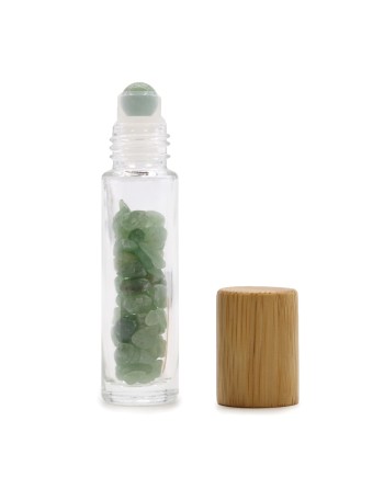 Bouteille Roll-On d'Huile Essentielle avec Gemme - Aventurine - Bouchon en Bois