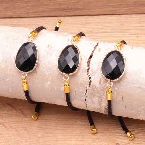 Bracelet cordon réglable obsidienne noire A