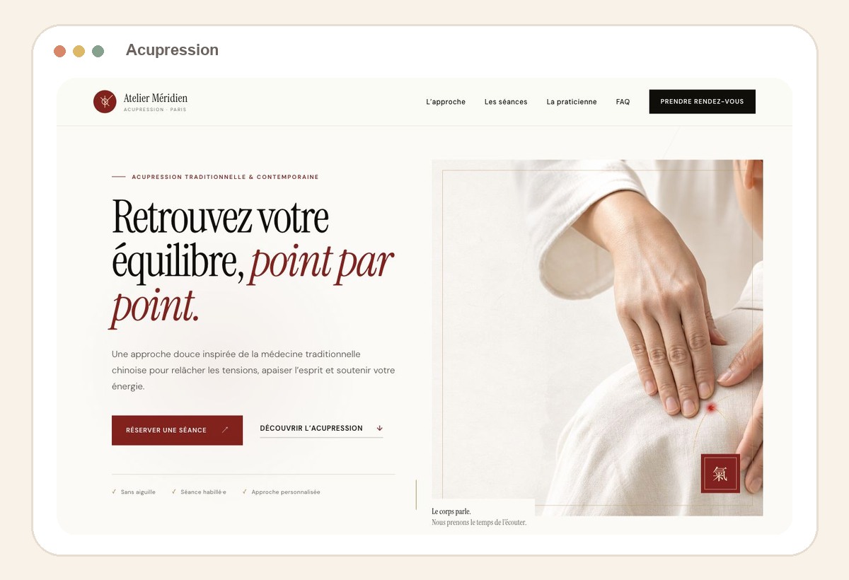 Aperçu réel du site vitrine Acupression