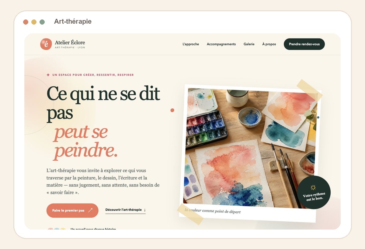 Aperçu réel du site vitrine Art-thérapie