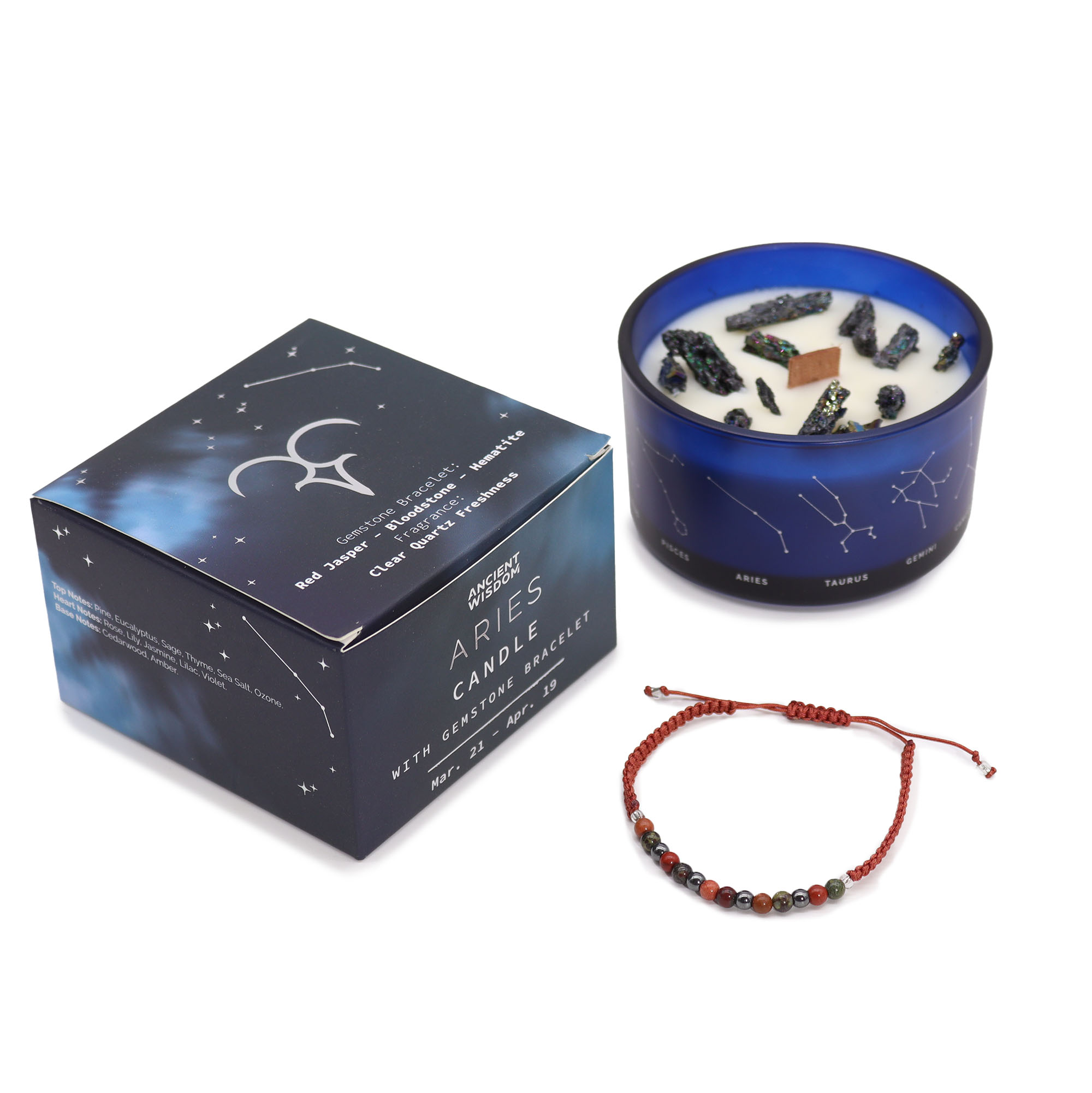 Précommande – Bougie du Zodiaque avec Bracelet en Gemmes - Bélier – Image 2