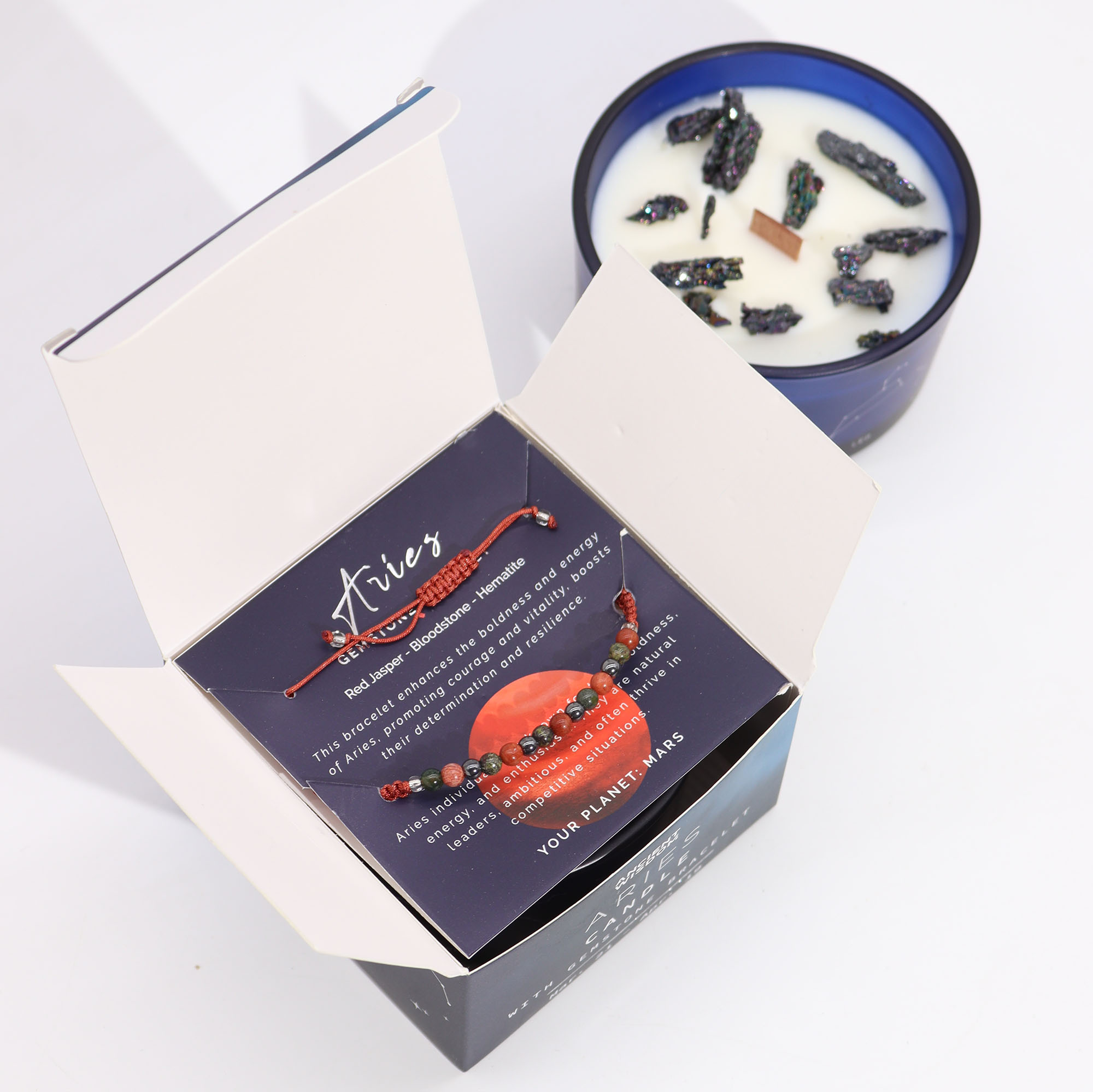 Précommande – Bougie du Zodiaque avec Bracelet en Gemmes - Bélier
